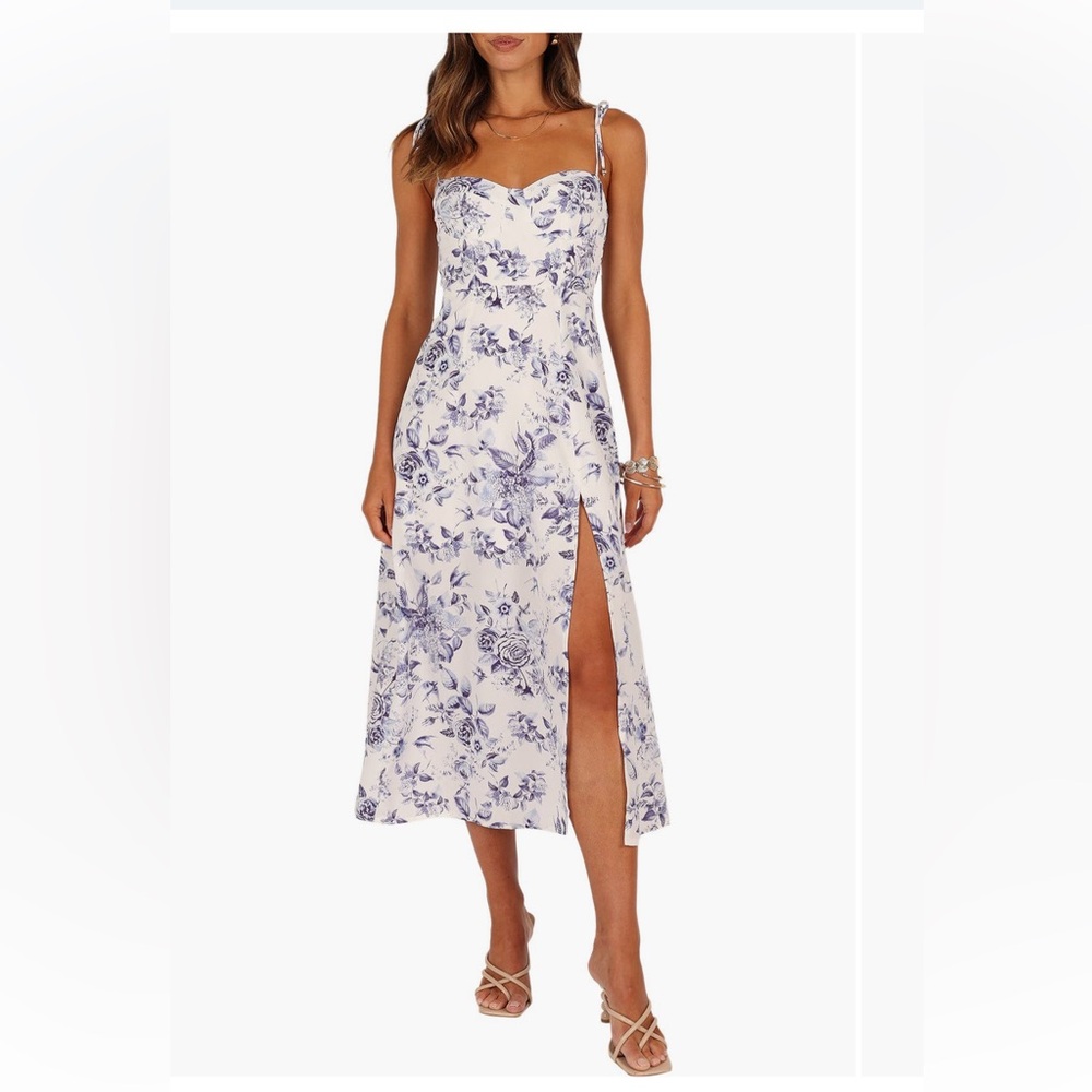 Petal & Pup White and Blue Floral Midi Dress